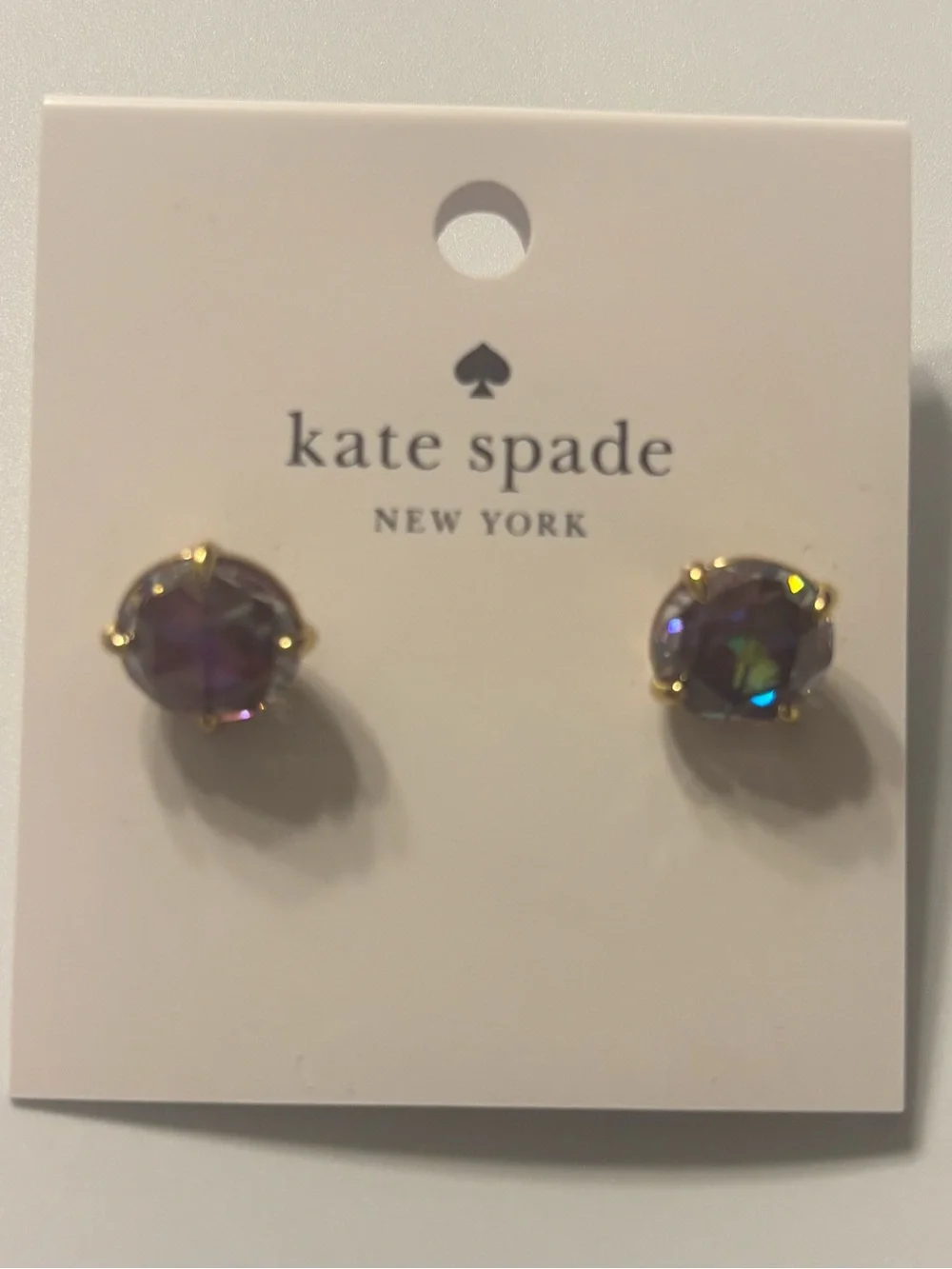 kate spade iridescent purple-green crystal stud earrings - gold